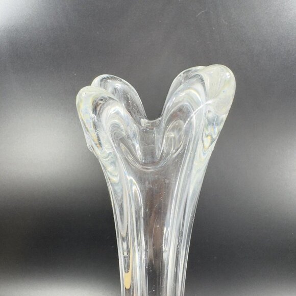 Vintage 1980s Clear Swung Art Glass Vase Tall Glass Decor Abstract Shaped Vase - Picture 4 of 15